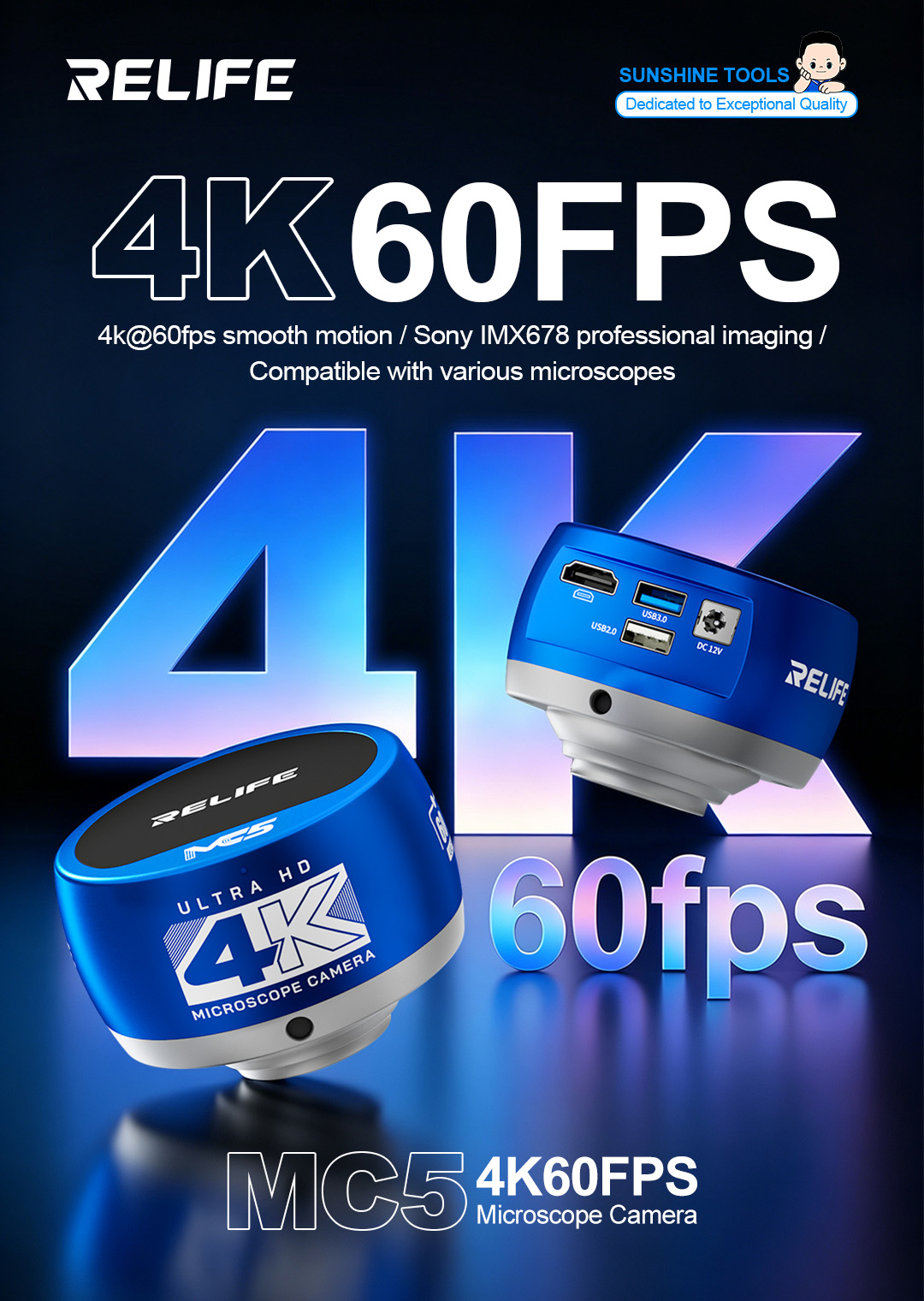4K Microscope Camera Sony Sensor - RELIFE MC5 4K 60FPS Fotocamera Microscopica