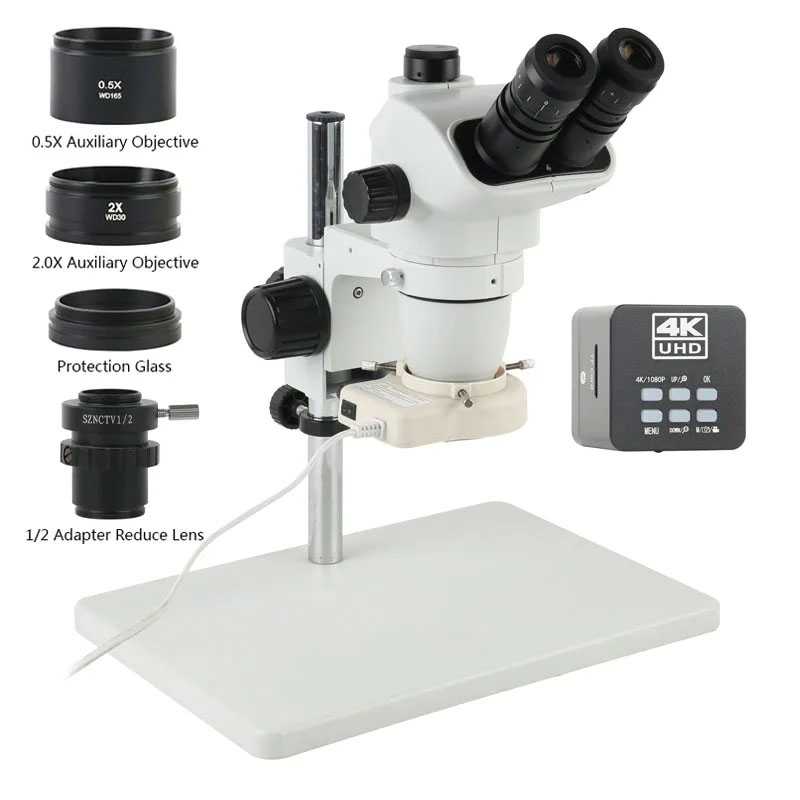 Simul-Focal Industrial Microscope 4K Hdmi - Microscopio stereo trinoculare 6.7X45X 3.5X Simul-Focal