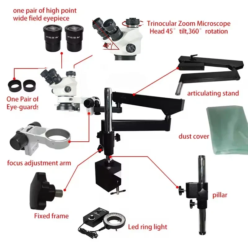 Nuovo Microscopio Stereo Trino - Articulating Arm Boom Stand Microscope recensione e prezzo