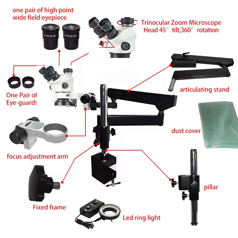 Microscopio stereo trinoculare - Articulating Arm Boom Stand Microscope recensione e prezzo